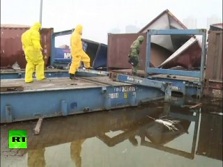 Post-apocalyptic scenes in core blast area at Tianjin, China