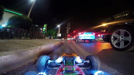 Driving a RC car at night in real car traffic