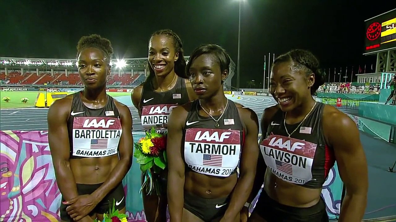 IAAF World Relays Bahamas 2014 - Mixed Zone 1 Lap Race USA Women Final Winner