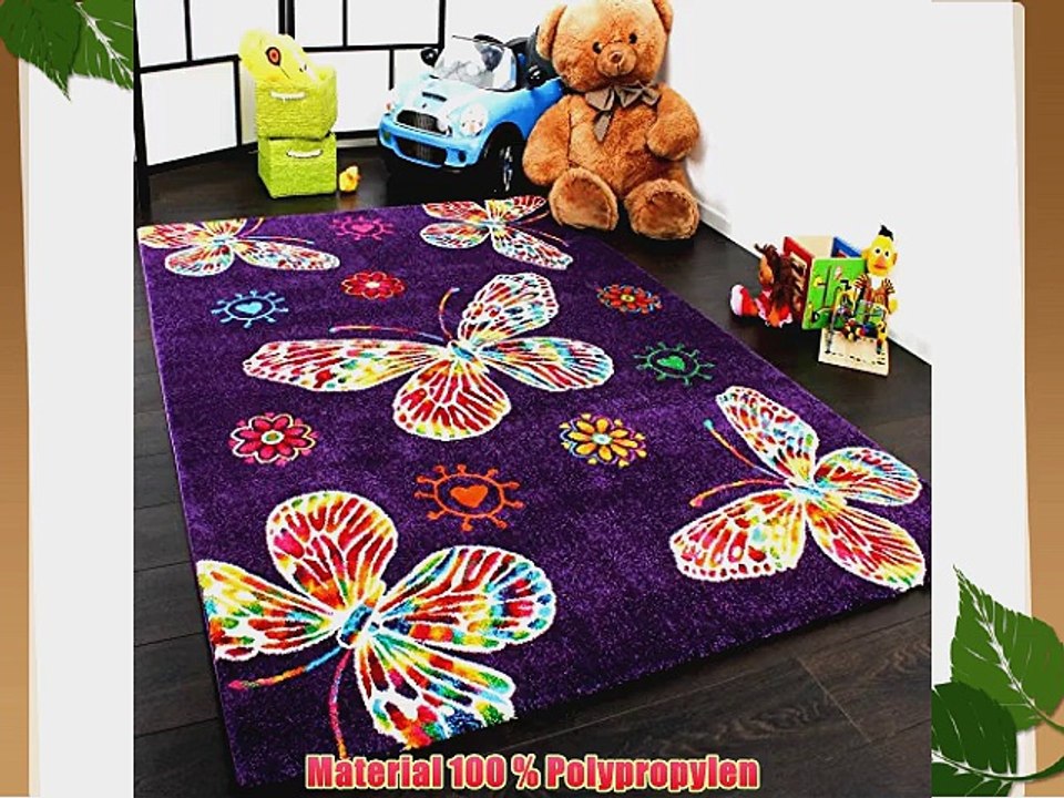 Moderner Kinder Teppich Butterfly Schmetterling Design in Lila Top Qualit?t Gr?sse:160x230
