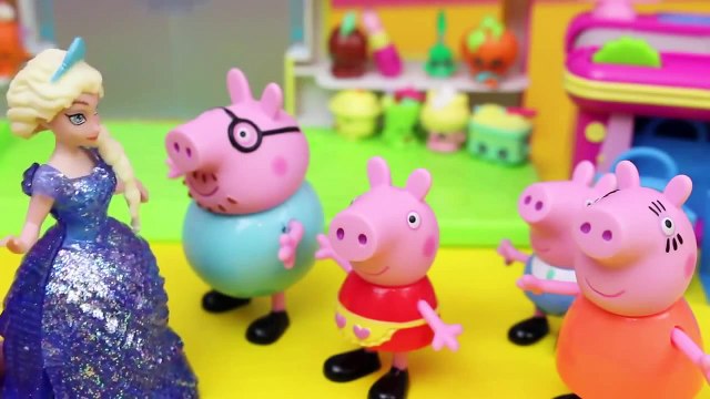 Peppa Pig Runaway George! Shopkins Adventure with Frozen Elsa and Anna Dolls DisneyCarToys