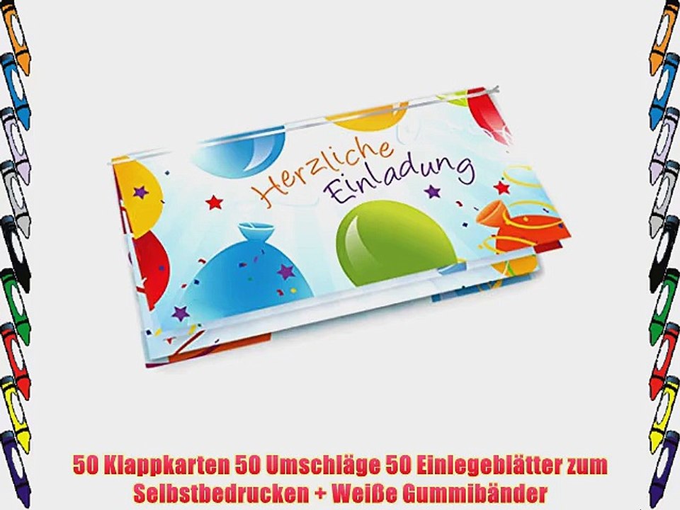 Einladungskarten Geburtstag Party (50 Sets inkl. Kuverts) Set mit Karten und Kuverts mit Luftballons