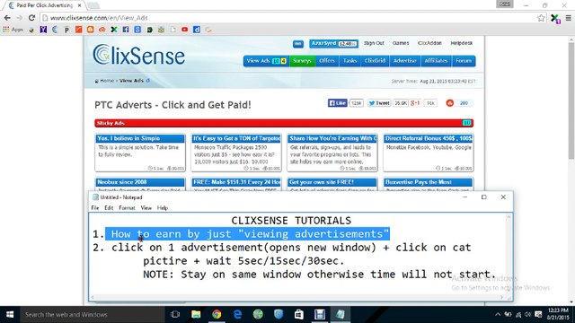 Earn money by viewing advertisements in clixsense