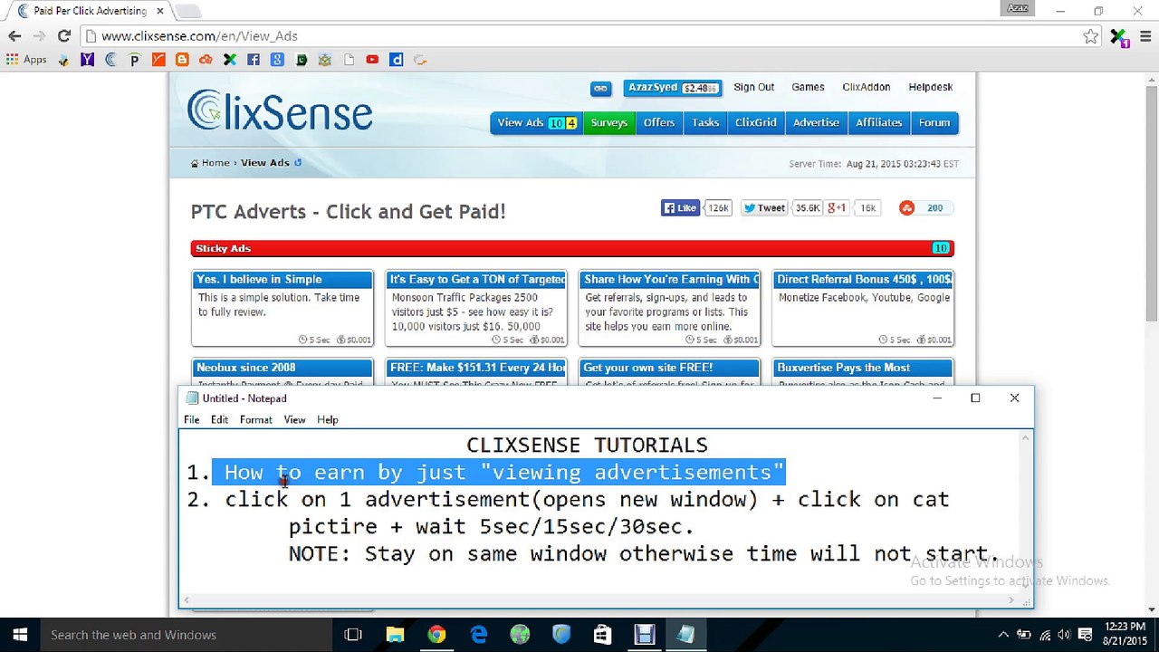 Earn money by viewing advertisements in clixsense