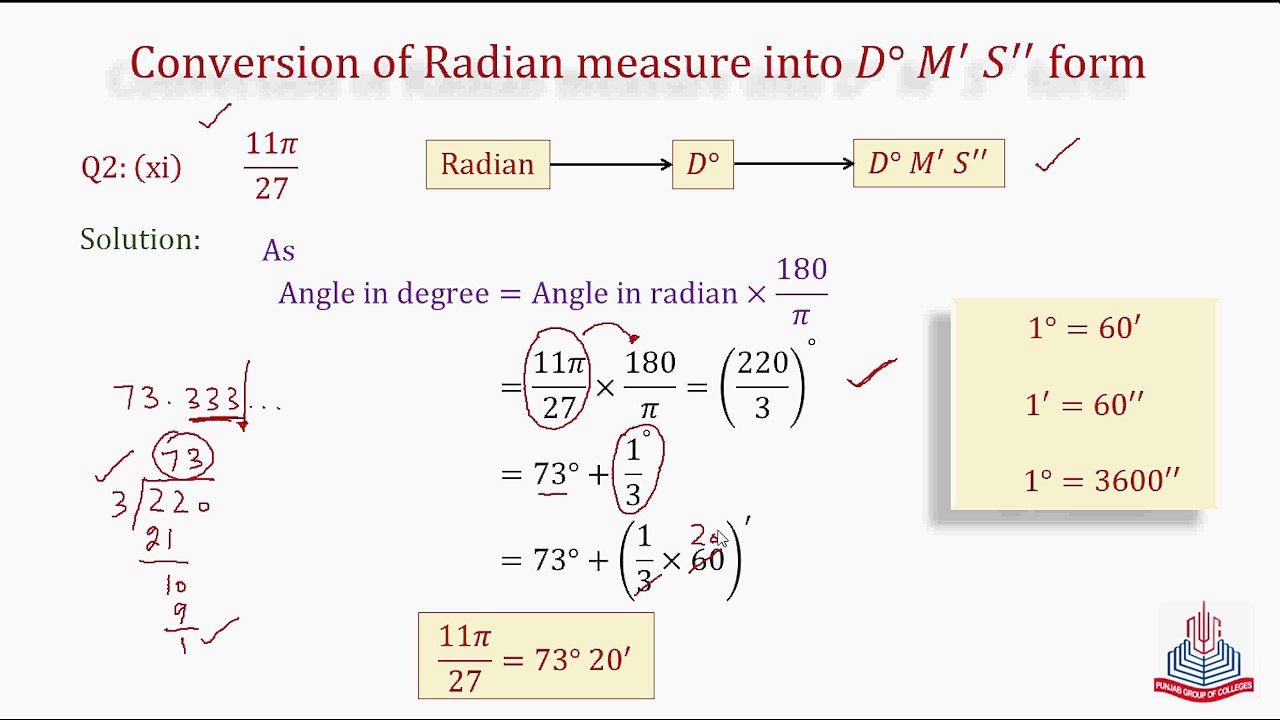 Question No. 2( Conversion of Radian into Degrees )