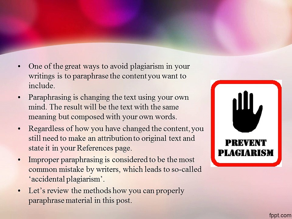 Avoiding Plagiarism in Writings by Paraphrasing