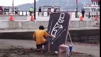 Incredible  Street artist drawing of Bruce Lee