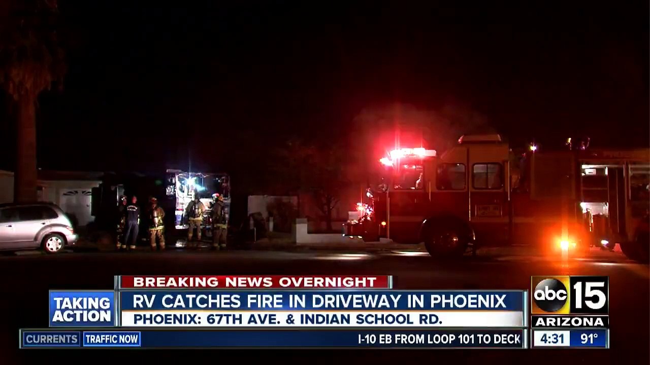 RV catches fire in Phoenix driveway