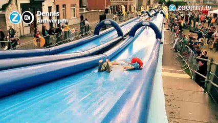 Slip down a 300 meter long water slide
