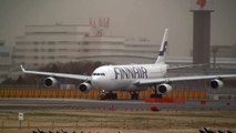 Storm!! Finnair Airbus A340-300 Take off at Narita