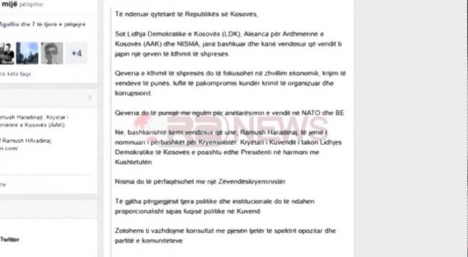 Kosovë, LDK-AAK e Nisma në qeveri, Haradinaj kryeministër, LDK merr Presidentin, Thaçi në opozitë.
