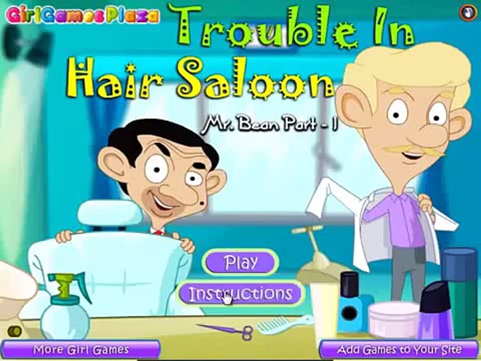 animated children game to play | mr bean trouble in hair salon