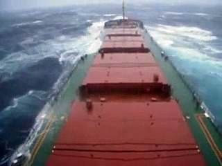 Ship in bad weather winter time