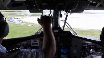 Full cockpit view of beach landing into Barra Scotland