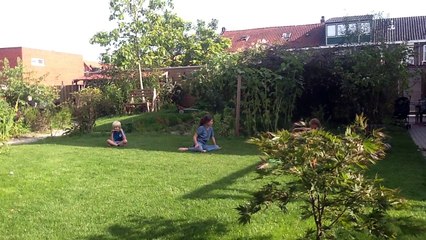 De kinderen spelen in de tuin