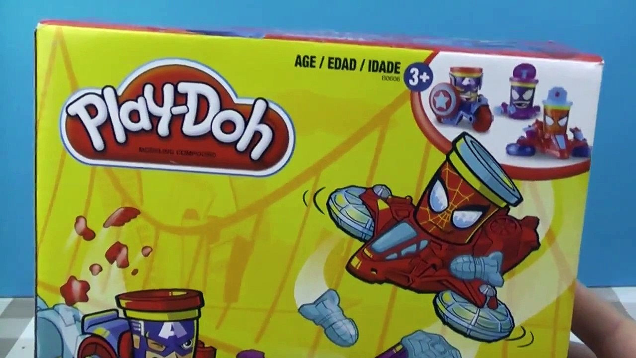 NEW 2015 Play Doh DISNEY MARVEL CAN HEADS Spider Man Captain America Venom Toy Review