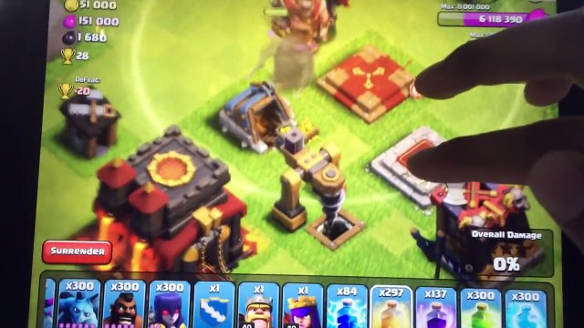 Clash of clans - 300 Hog rider attack! and 1 P.E.K.K.A vs entire base