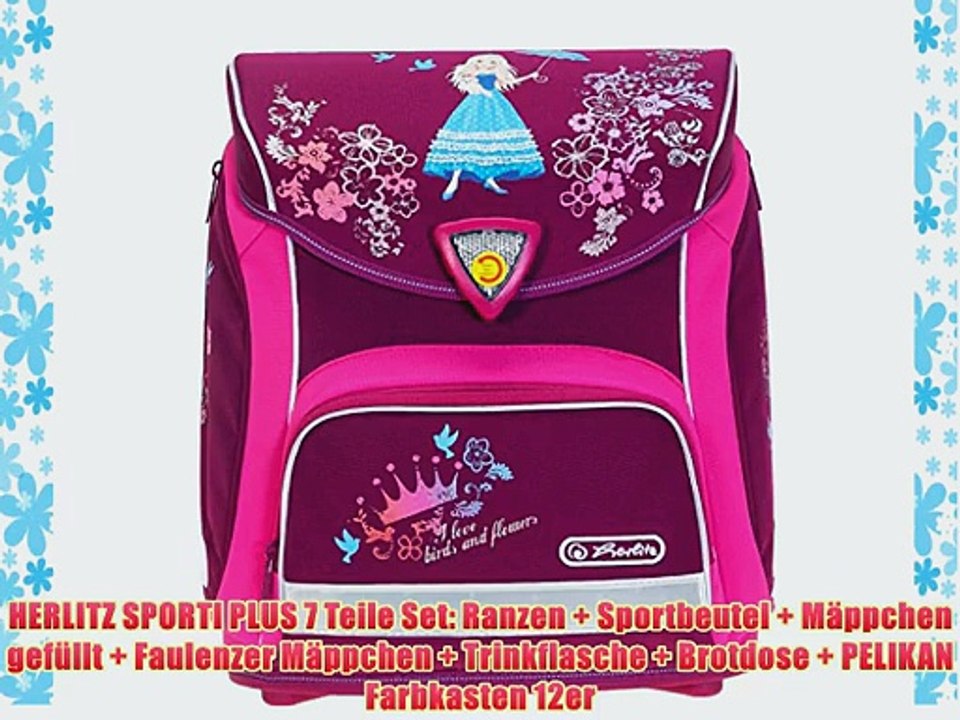 7 Teile HERLITZ SPORTI Plus Schulranzenset Ranzen Schulranzen Tornister efk (Flower Princess