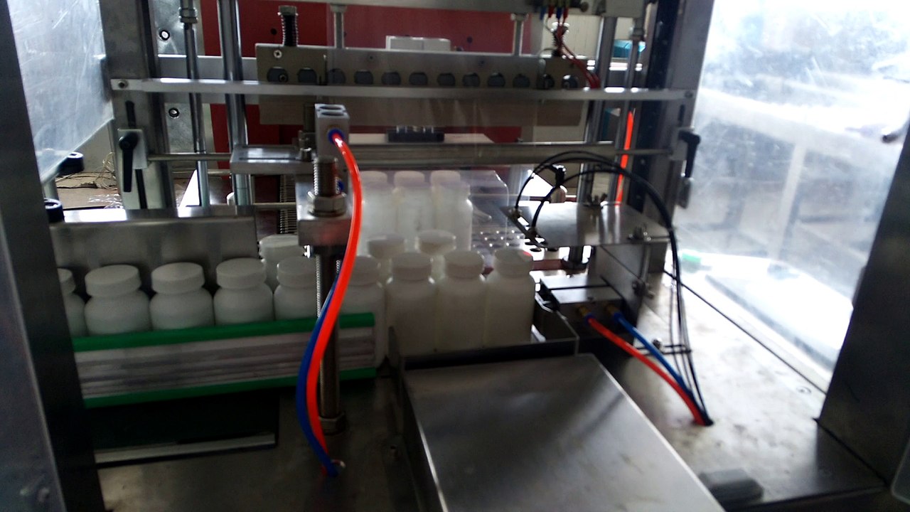 Máy cắt dán màng co PE tự động, máy rút màng co log chai, máy đóng gói log tự động