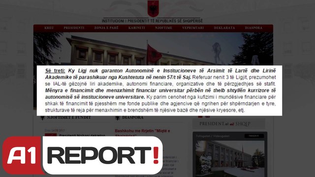 A1 Report - Nishani ngel në klasë shumicën i kthen 'Ligjin e Arsimit e Lartë'
