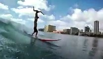 Amazing Water surfing by young couple at Miami Beach