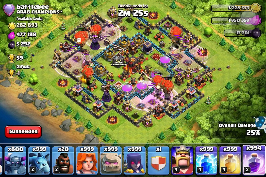 Clash Of Clans - Attacking top player - All Ballons