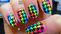 Neon Rainbow Houndstooth Party Nail Art Tutorial - DIY Nail Stickers