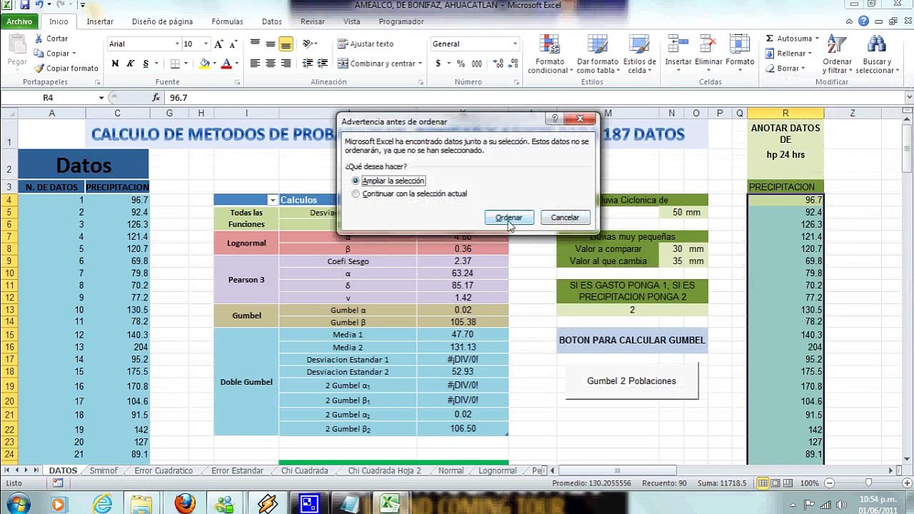 Uso de Hoja de Excel para Hidrologia