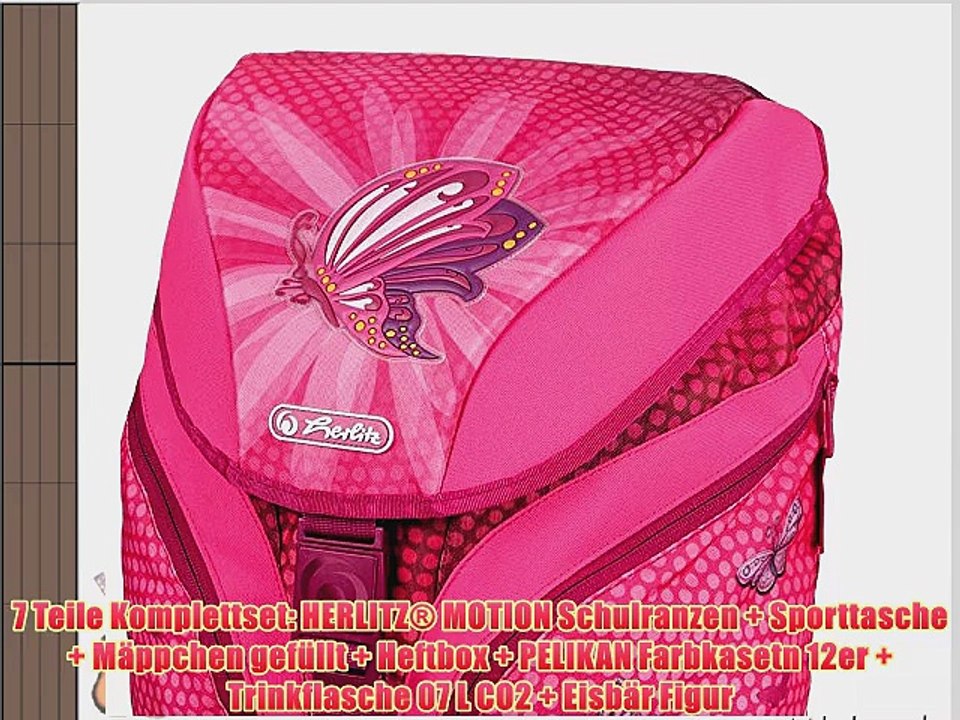 7 Teile HERLITZ MOTION Schulranzenset ErgoActive? Tragesystem Schulrucksack Ranzen efk (Butterfly