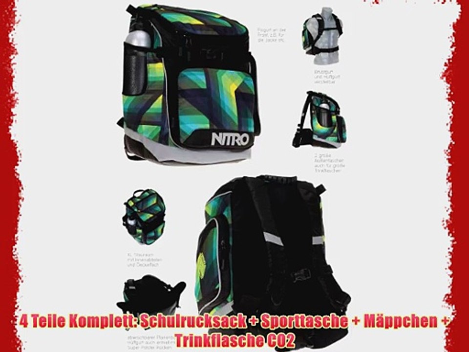 4er SET: NITRO Bandit Schulrucksack   Sporttasche Duffle Bag   M?ppchen Pencil Case   CO2 Flasche