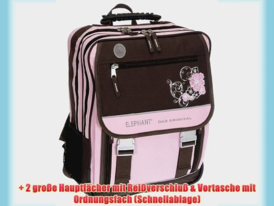 Schulrucksack ELEPHANT HEART FLOWER Schulranzen /// Flower Pink / Braun