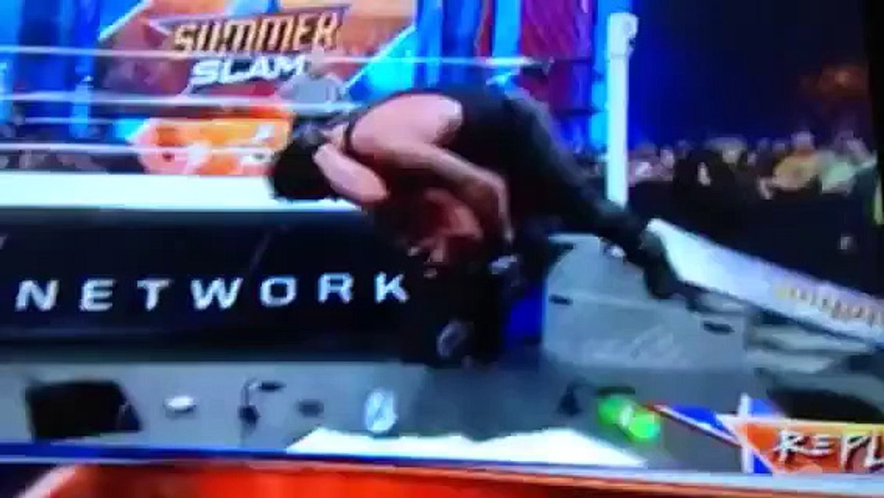 Brock Lesnar F5 Undertaker on the announcing table- Summerslam 2015-EPIC