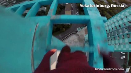 Russian daredevil's death-defying stunt