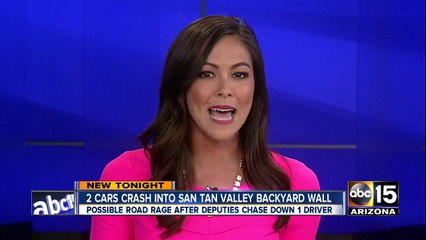 Two cars crash into San Tan Valley backyard wall