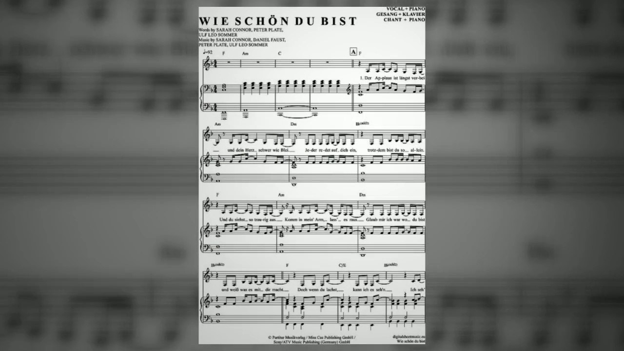 Noten bei notendownload - Wie schön du bist (Sarah Connor)