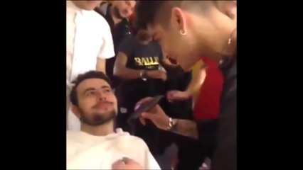 Zayn shaving Ben Winston's face and Harry scary face!
