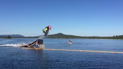 World first snowmobile backflip... on water!!