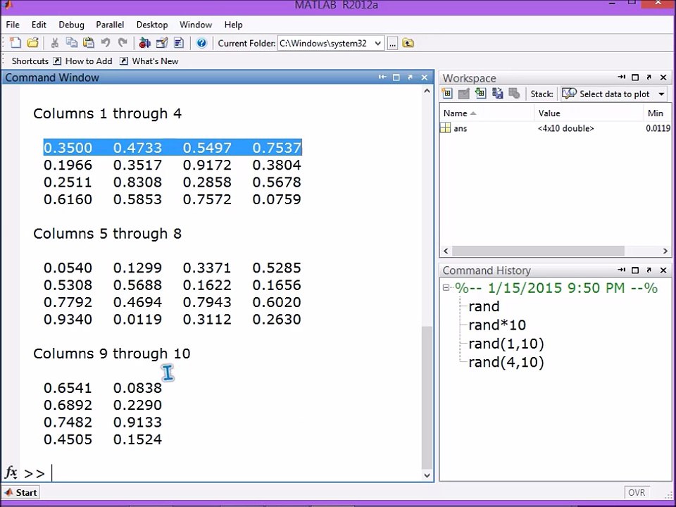 10 MATLAB RANDOM MEAN MEDIAN SYSMS