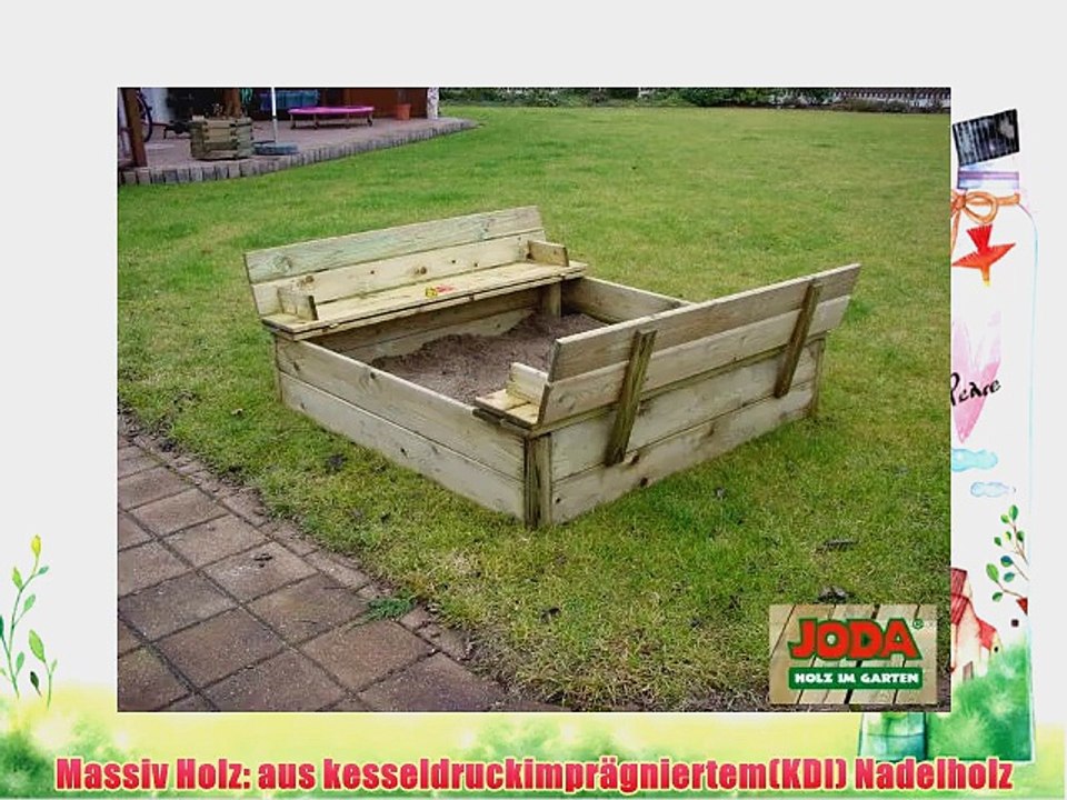 JODA Sandkiste Lukas 144x144cm   Holzklappdeckel   Sitzb?nke Sandkasten massiv