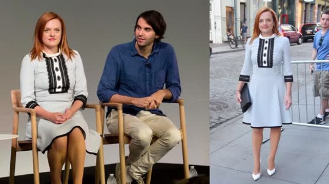 Elisabeth Moss Works Blue Mini Dress For Q&A