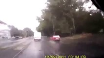 Manhole almost flips Truck
