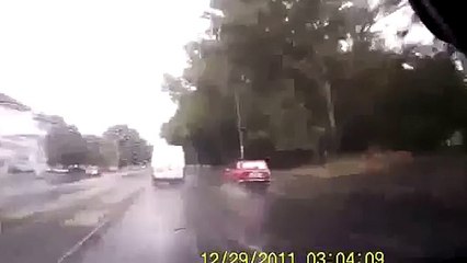 Manhole almost flips Truck