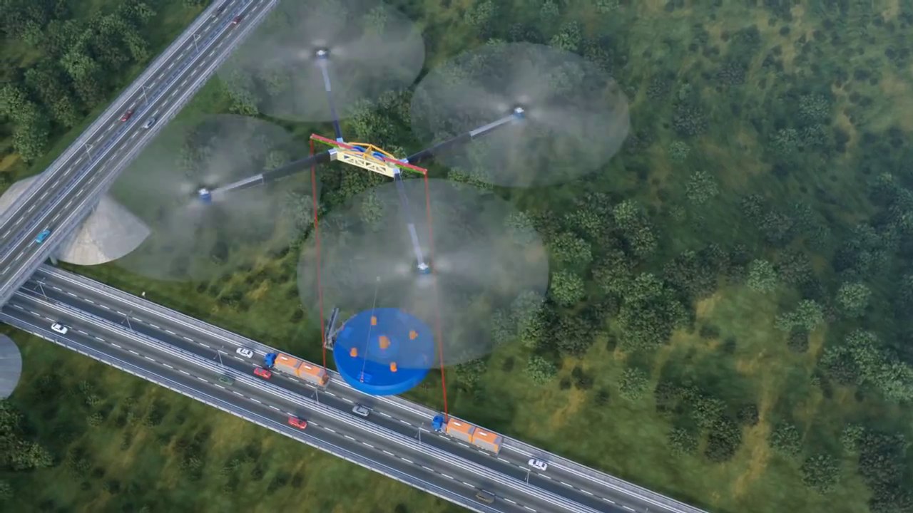 Giant Russian Quadcopter Powered by Ground Power Generators - Unique Way for Heavy Weight Transportation