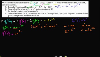 Résoudre y'' - 3y' + 2y = -4exp(2x) : b) Solution particulière (1) dérivées successives