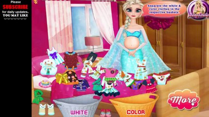 Pregnant Elsa washing clothes - Disney princess frozen Elsa laundry game