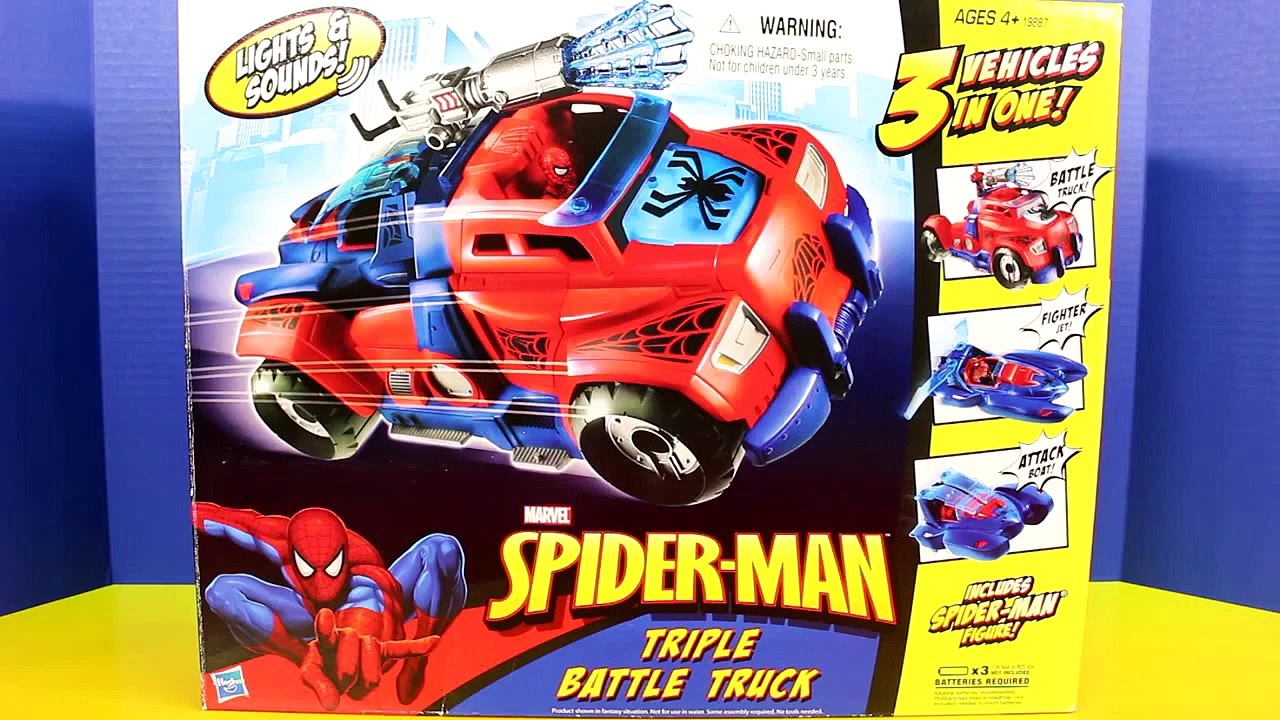 Marvel Spider-man Triple Battle Truck Lights & Sounds 3 Vehicles In One Spiderman Vs. Green Goblin