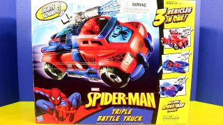 Marvel Spider man Triple Battle Truck Lights & Sounds 3 Vehicles In One Spiderman Vs Green