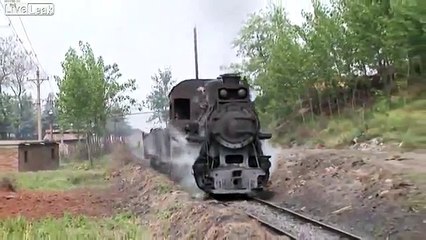 Old Steam locomotive on uneven track