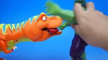 DINOSAUR ATTACK!! Disney Pixar Cars Lightning McQueen Saved by HULK From a Giant Dinosaur T-Rex Toy