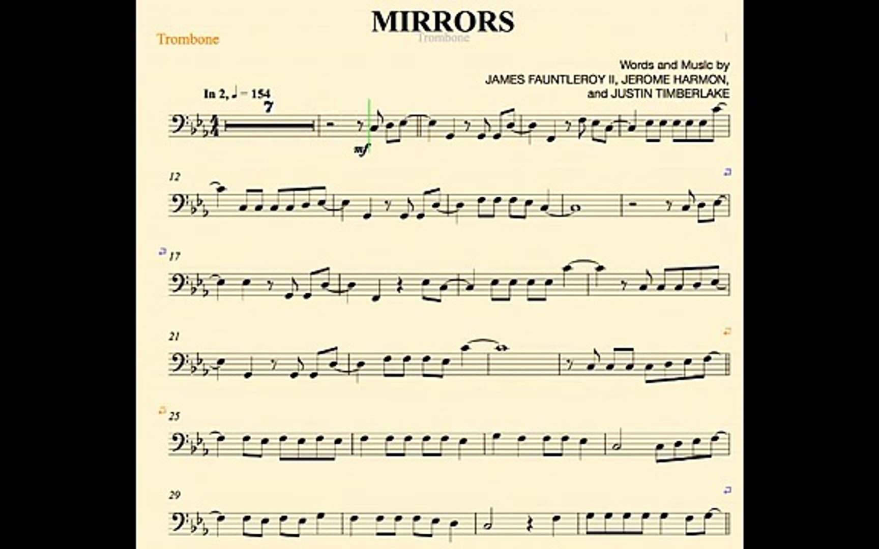 Justin Timberlake Mirrors - Trombone Sheet Music, Lead Sheet, Chords, and  Lyrics - video Dailymotion